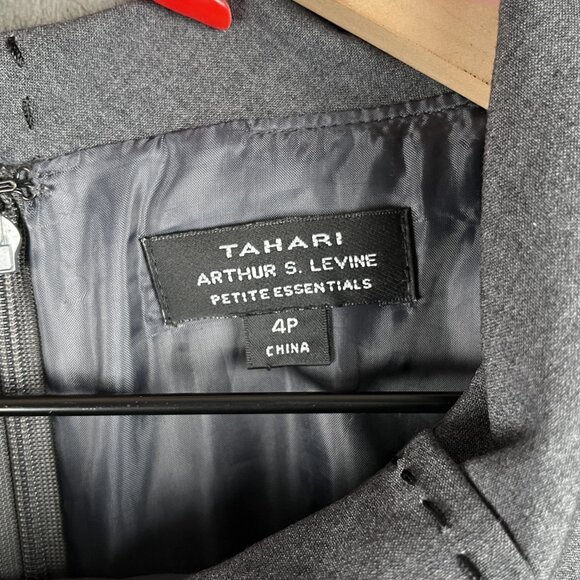 Tahari Arthur S Levine Gray Wide Collar Sheath Dress 4P Short Sleeve Career - Picture 5 of 11